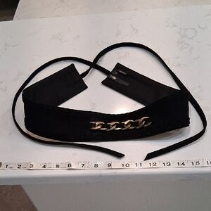 Maje Black and Gold Chain Detail Belt.